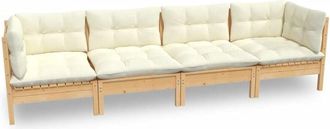 vidaXL Muebles De Jard&iacute;n 4 Pzas Y Cojines Madera Maciza De Pino Crema Vidaxl