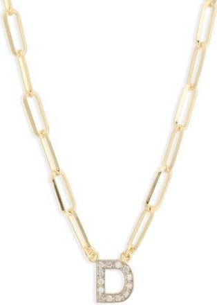 Meshmerise Diamond Initial Charm Paper Clip Chain Necklace in Yellow-D at Nordstrom Rack