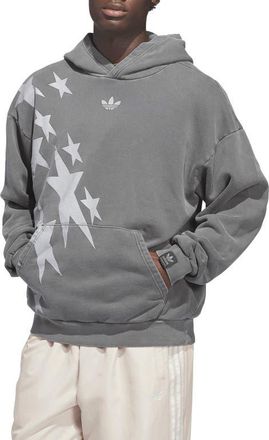 adidas Oversize Star Cotton Fleece Graphic Hoodie in Grey Six at Nordstrom, Size Xx-Large