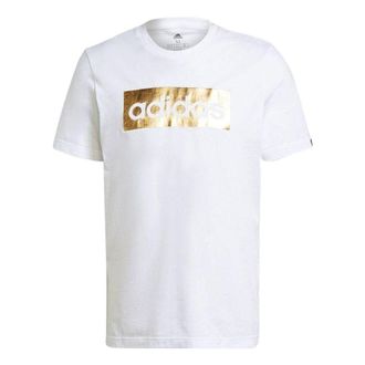 adidas Mens adidas Alphabet Logo Printing Round Neck Pullover Short Sleeve Japanese Version White T-Shirt GS6281