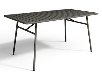 Vente-Unique Comedor de jard&iacute;n de metal - Mesa An. 160 cm con 2 sillones apilables y 4 sillas apilables - Gris antracita - MIRMANDE