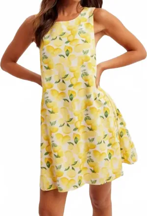 Hem & Thread Lemon Print Dress In Yellow