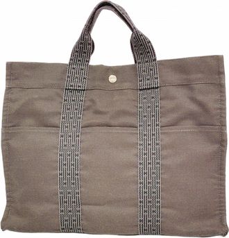 Herm&egrave;s Gray Canvas Tote Bag (Pre-Owned)