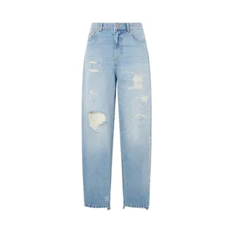 Halfboy Ripped-Detail Frayed Jeans - female - HALFBOY - Loose Fit Jeans - Blue - W28 - Jeans