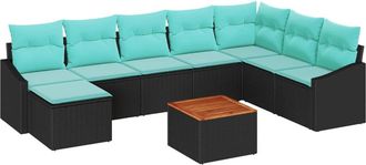 vidaXL Conjunto De Sof&aacute;s De Jard&iacute;n 9 Uds. Negro Rat&aacute;n Sint&eacute;tico Vidaxl