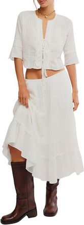Free People Bright Side Tie Front Crop Top & Midi Skirt Set in Clean Ivory at Nordstrom, Size Medium