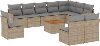 vidaXL Juego De Sof&aacute;s Jard&iacute;n Con Cojines Beige Mezcla 11 Pzas Rat&aacute;n Pe Vidaxl