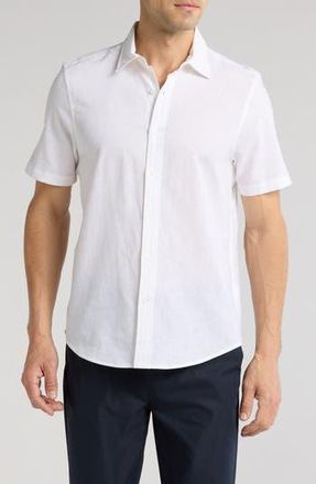 14th & Union Linen & Cotton Short Sleeve Button-Up Shirt in White at Nordstrom Rack, Size Large