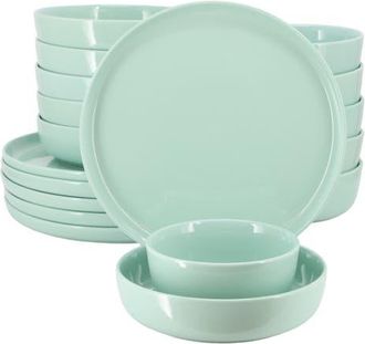 Elama Duncan 18 Piece Porcelain Dinnerware Set in Green at Nordstrom