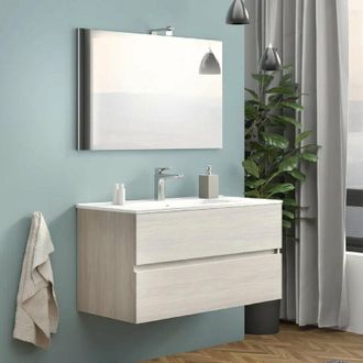 Savini Savini - due - Mobile Sospeso In Composizione a 2 Cassetti Colore Rovere Grigio Da 100 Cm (Compreso Lavabo - Lampada - Specchiera)