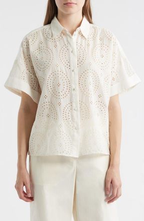 Boss Orange by Hugo Boss Bisenas Embroidered Eyelet Button-Up Shirt in Off White Eyelet at Nordstrom, Size 10