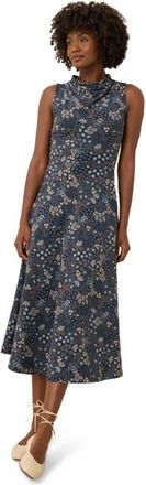 Pact Organic Cotton Fit & Flare Cowl Neck Dress in Mountain Meadow Midnight Blue at Nordstrom, Size Large
