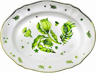 BITOSSI HOME Home, Dames, Veelkleurig, ONE Size, Bloemig Ovaal Serveerbord Gouden Rand