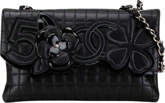 Chanel Pre-owned Choco Bar Calfskin Camellia No. 5 CC Shoulder Bag - Dames - Vintage Schoudertas - Zwart - ONE Size - Leer - Vintage
