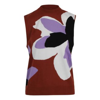 Plan C Sleeveless Tops, female, Multicolor, Size: M Cotton Vest with Floral Inlays