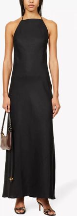 Reformation Selia Halterneck Linen Maxi Dress In Black