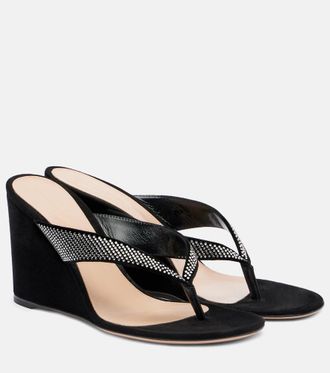 Gianvito Rossi Crystal-embellished suede wedge thong sandals