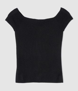 Eric Bompard Top Maille Uniecolure Bardot Noir