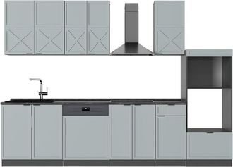 Vicco Cucina componibile Fame-Line, Azzurro-grigio/antracite, 300 cm con armadio alto, senza piano di lavoro, Vicco