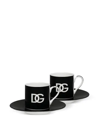 Dolce & Gabbana Twee Porseleinen espressokopjes met DG-logo - Zwart