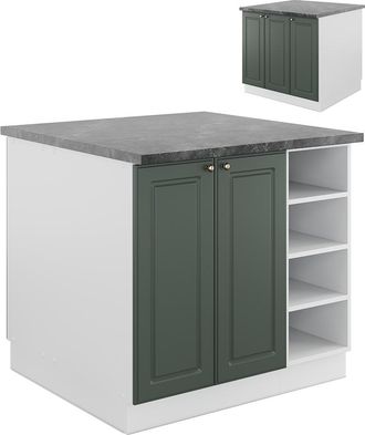 Vicco Isla De Cocina Fame-line, Verde-dorado Casa De Campo/blanco, 90 Cm Sin Encimera