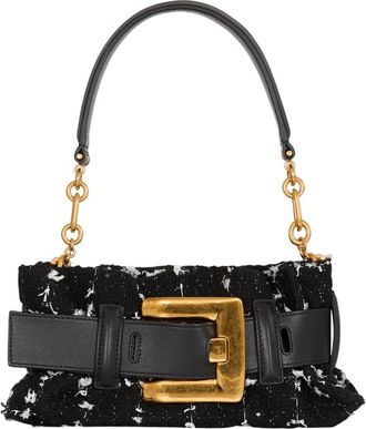 Balmain Mini Anthem bag in smooth leather and tweed in Black at Nordstrom