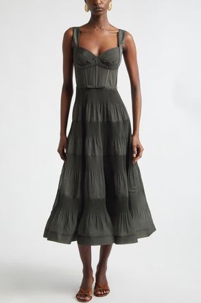 Zimmermann Pleated Corset Midi Dress in Olive at Nordstrom, Size 0P