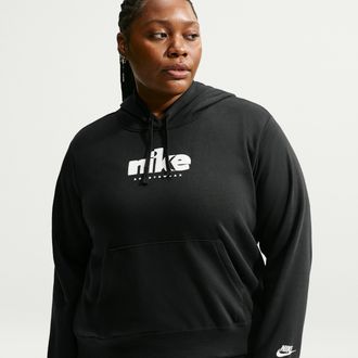 Nike Womens Nike Sportswear Club Fleece Graphic Pullover Hoodie (Plus Size) in Black | IO6875-010
