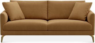 Castlery Lena Sofa Customized, Caramel Performance Fleece, Brass Legs, Spill Resistant, Removable Covers for Sofas, Castlery