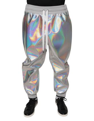 Dolce & Gabbana Silver Iridescent Men Jogger Sweatpants Pants Polyester