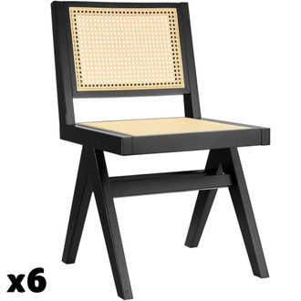 TecTake 6 Sillas de comedor, rat&aacute;n vien&eacute;s, estilo Boho, carga 120 kg, negro