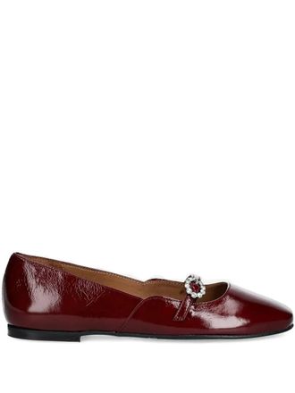 Billi Bi jewel-embellished square-toe flats - women - Patent Leather/Leather/Rubber - 38 - Red