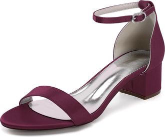 Generic Satin Bridal Shoes Womens Ankle Strap Low Block Heels Wedding Dress Shoe Formal Evening Prom Party Shoes 4.5Cm,Burgundy,10 UK