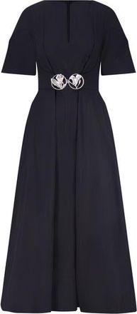Lela Rose Cotton Poplin Buckle Shirtdress in Black at Nordstrom, Size 12
