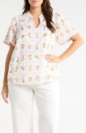 Sugarlips Diane Floral Print Top in Coral-Multi at Nordstrom, Size 3X