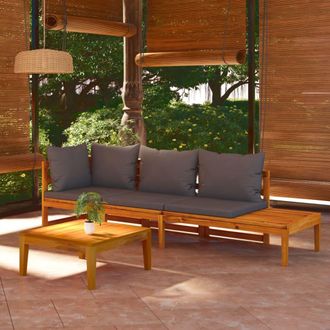 vidaXL Muebles De Jard&iacute;n 3 Pzas Cojines Gris Oscuro Madera De Acacia Vidaxl