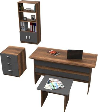 Dmora Set da ufficio Bosona, Composizione da studio, Kit ufficio, Set scrivania e cassettiera, Noce e Antracite - Dmora