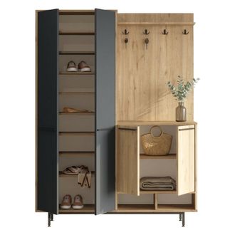 Dmora Mueble De Entrada Tignale, 12 Estantes, Perchero, 4 Puertas, 147x36x196h Cm Negro Antracita