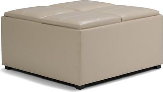 Simpli Home Avalon 35In Contemporary Square Coffee Table Storage Ottoman