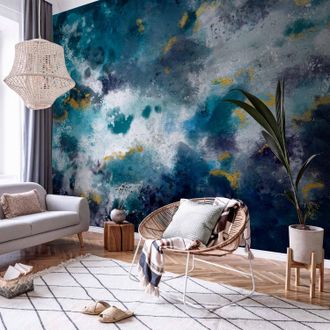 OEM Murale Da Parete - Oceano Agitato - Composizione Astratta Blu In Stile Acquerello