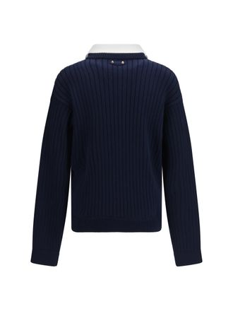 Balenciaga Ribbed Cotton with Shirt Collar Sweater - Navy
