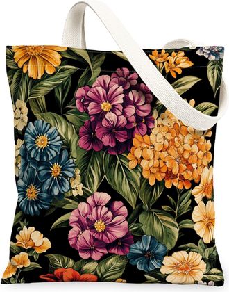 Generic Spring Garden Phloxs Flower Canvas Tote Bag for Shopping 13x15, Vintage Retro Florals Reusable Grocery Print Bag for Women, Fun Aesthetic Beach Aesthe
