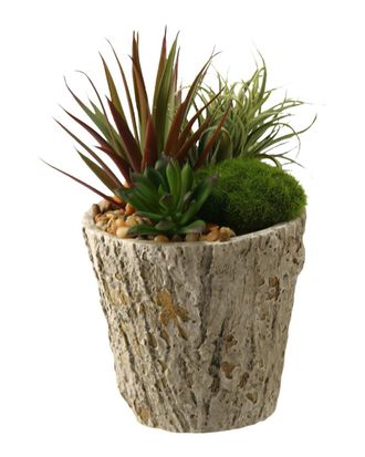 D&W Silks Easter Grass & Succulents In Weathered Oak Look Cement Planter