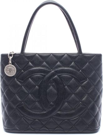 Chanel Black Grained Calfskin Handbag Tote Bag (Pre-Owned)