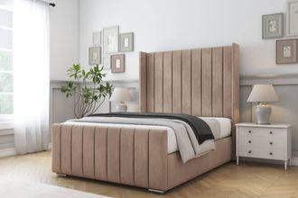 Comfort Beds Serena Naples Bed Frame - 50 Upholstered Wingback Headboard in Light Brown | Size: Single