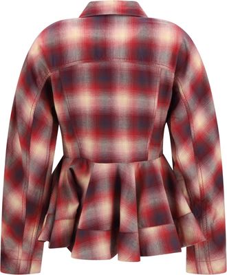 Ganni Womens Peplum Flannel Shirt Raspberry Wine Cotton