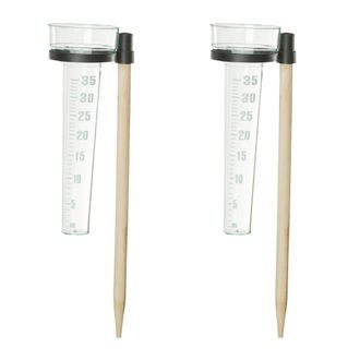 OEM Juego De 2 Pluvi&oacute;metros Con Varillas, Para Uso En Jard&iacute;n, Escala De 35 Mm/m&sup2;, Pl&aacute;stico Y Madera, Color Natural - Transparente
