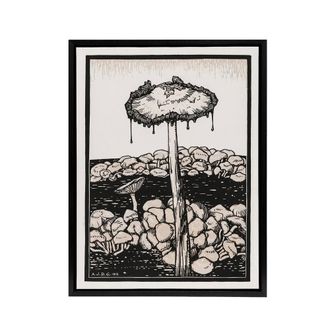 Artery8 Dripping Mushroom Painting Framed Canvas Wall Art Print Julie de Graag in Beige | Size: W24 x H32