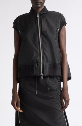 sacai Nylon Twill Bomber Vest in Black at Nordstrom, Size 4