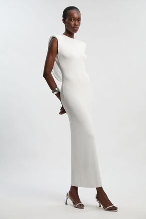 Karen Millen Womens Viscose Blend Slinky Drape Plunge Back Knit Maxi Dress - White - Size X-Small